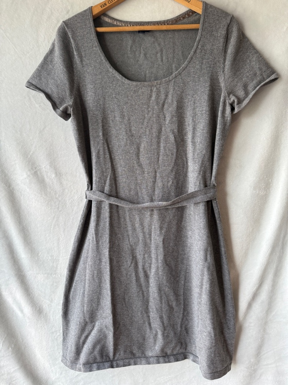 Tommy Hilfiger Women’s Gray T-Shirt Dress Large Belted Scoop Neck Pima Cotton